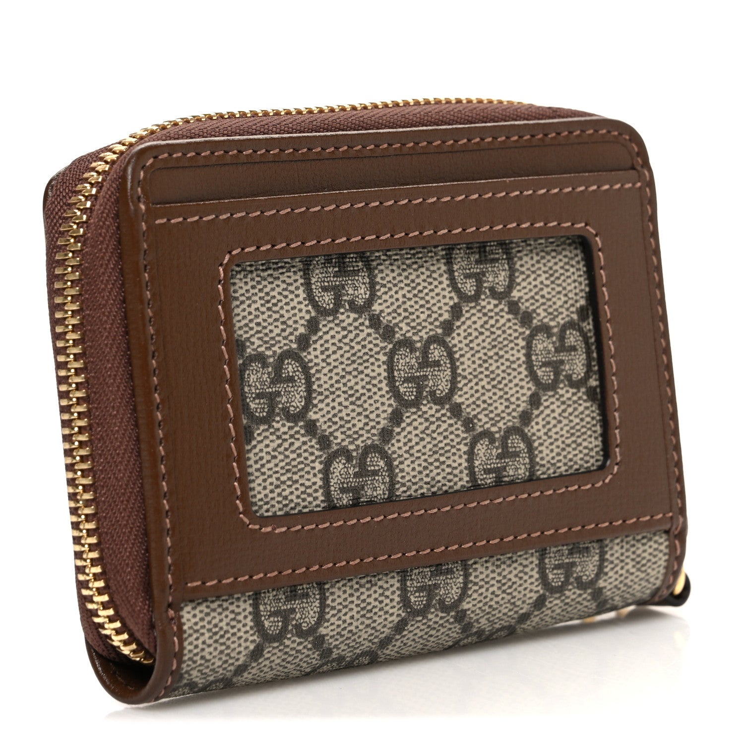 GG Supreme Monogram Azalea Calfskin Retro Interlocking G Compact Wallet Beige Ebony Brown Sugar