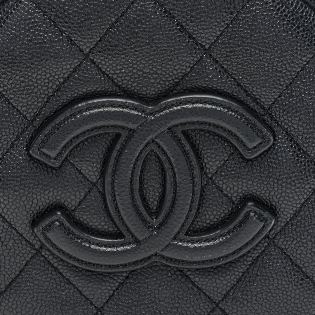 Caviar Quilted Small Round Vanity With Chain  Black