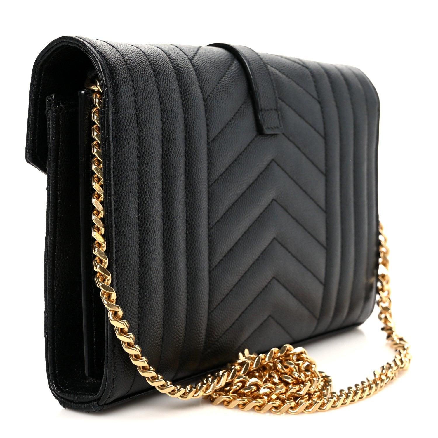 Grain De Poudre Mixed Matelasse Triquilt Monogram Chain Wallet Black