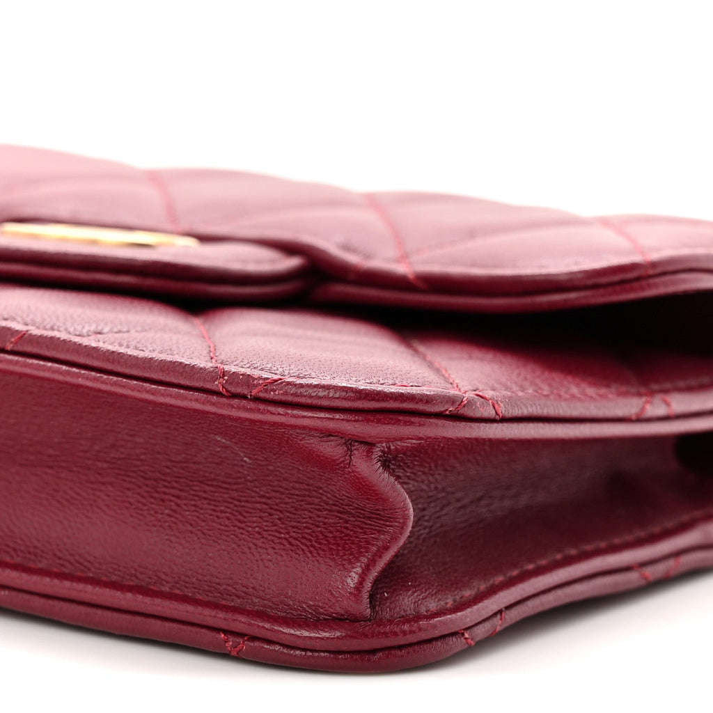 Lambskin Quilted Top Handle Flap Coin Purse With Chain Burgundy