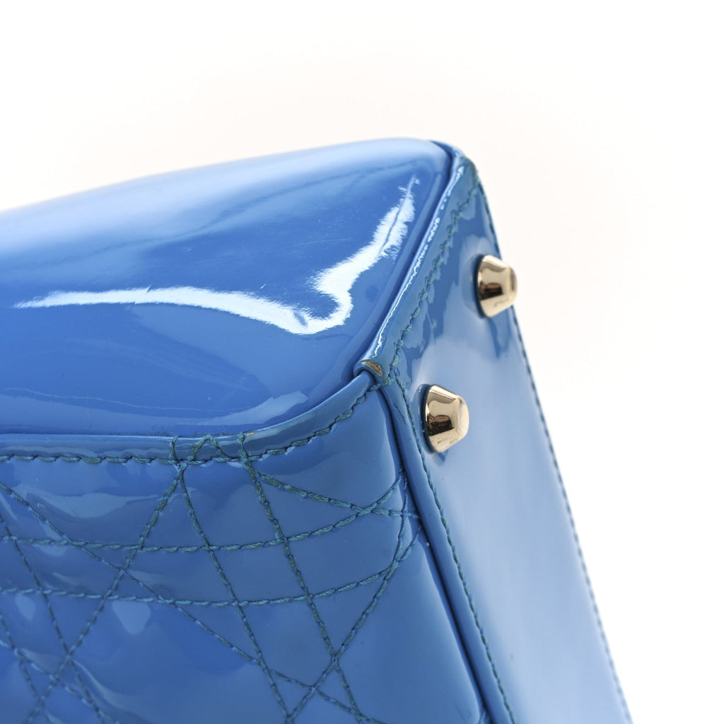 Patent Cannage Mini Lady Dior Blue