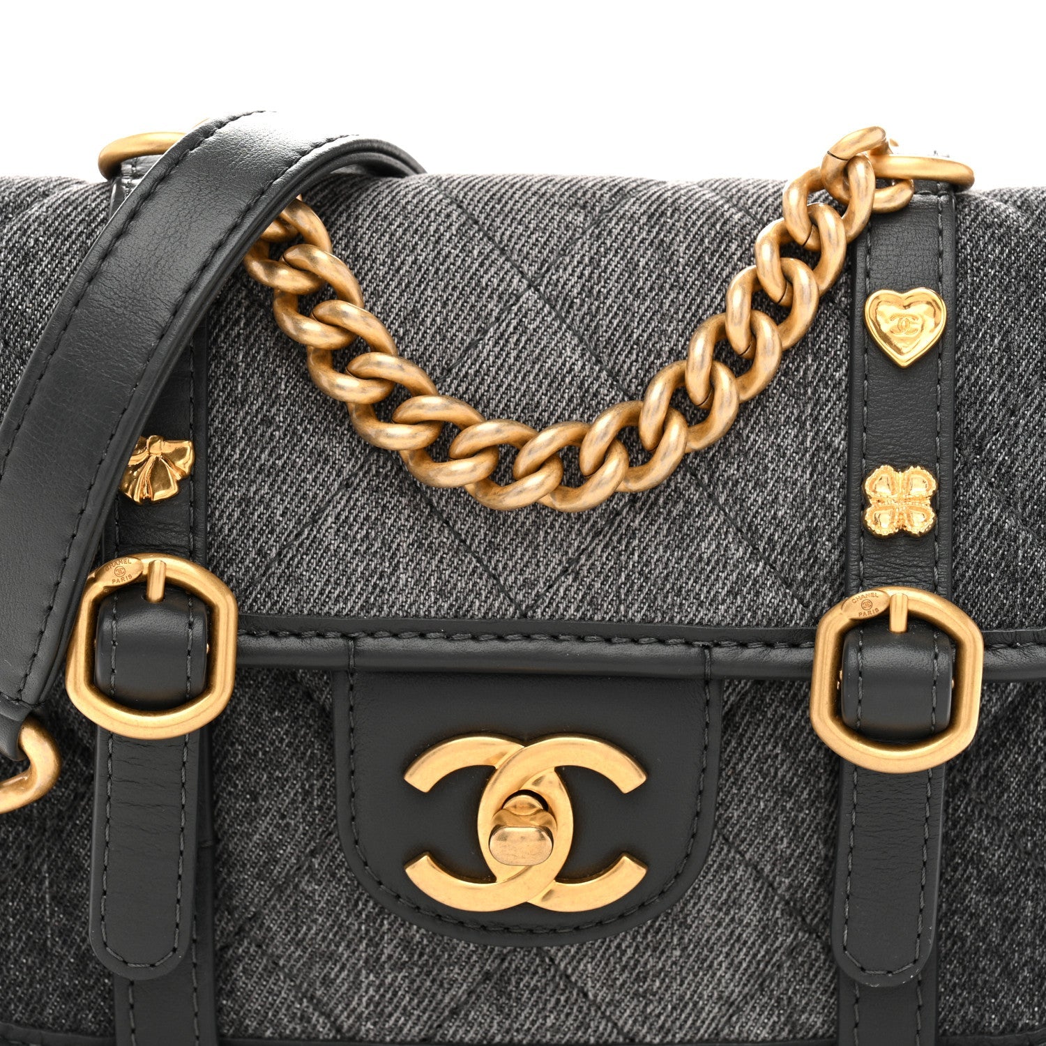 Denim Quilted Mini Flap Grey