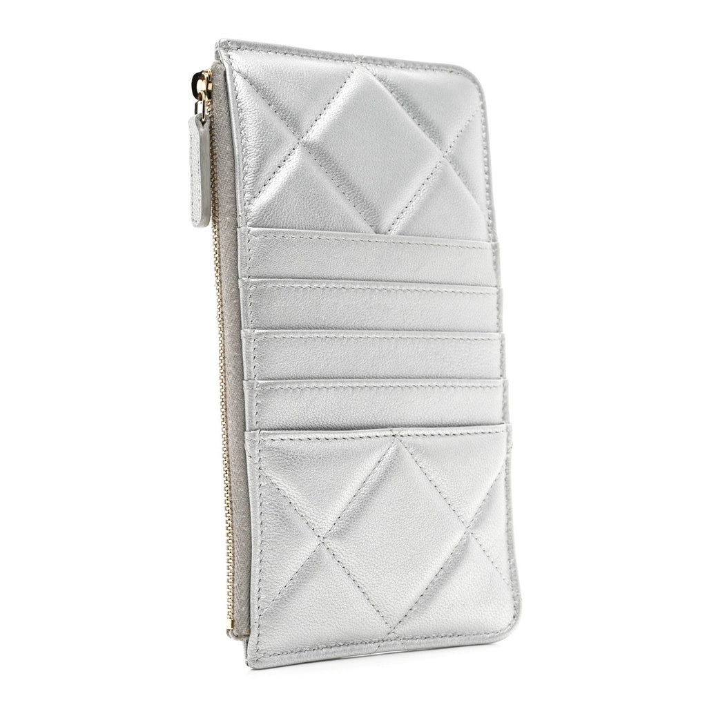 Lambskin Quilted Chanel 19 Phone and  Holder Silver