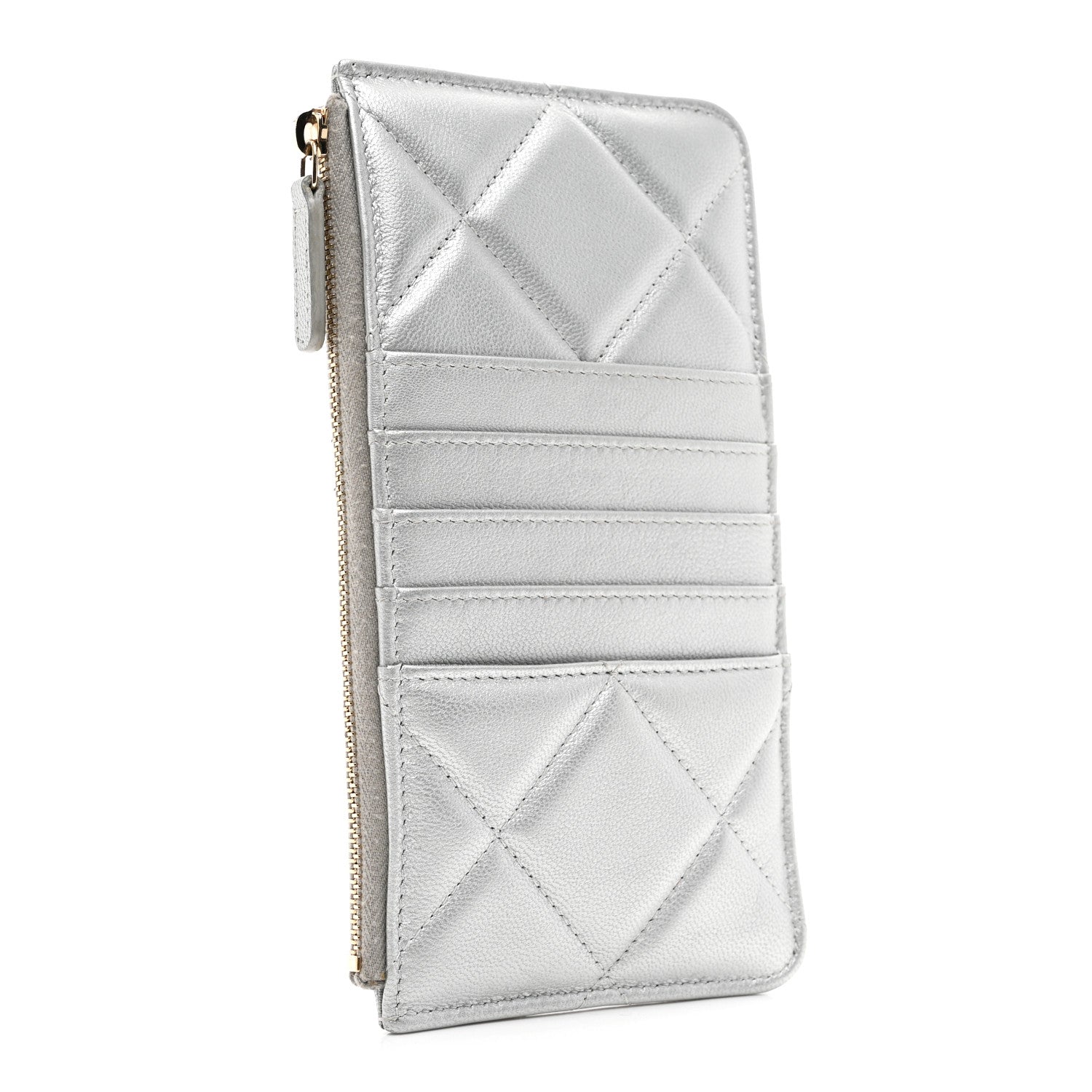 Lambskin Quilted Chanel 19 Phone and  Holder Silver