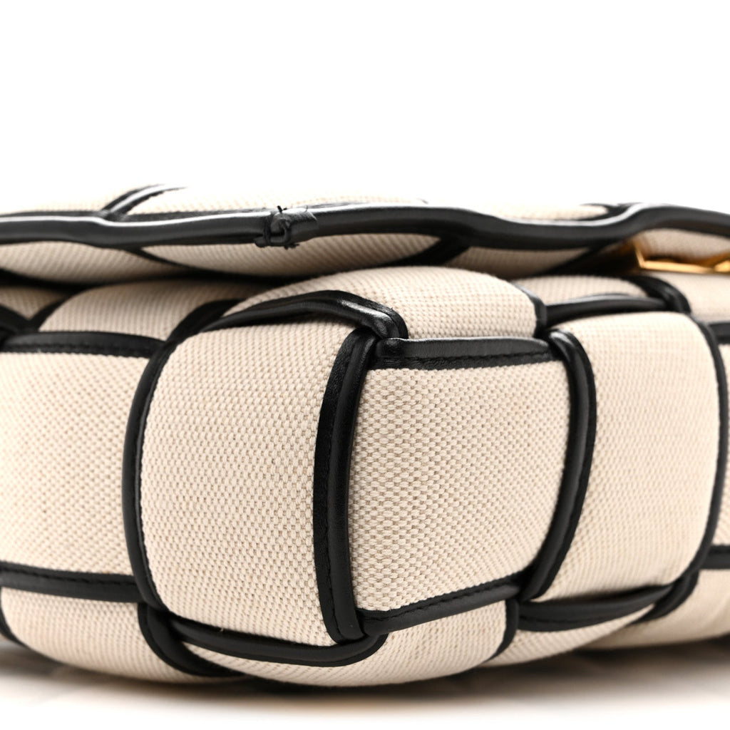 Canvas Intrecciato Padded Cassette Crossbody Bag Natural Black