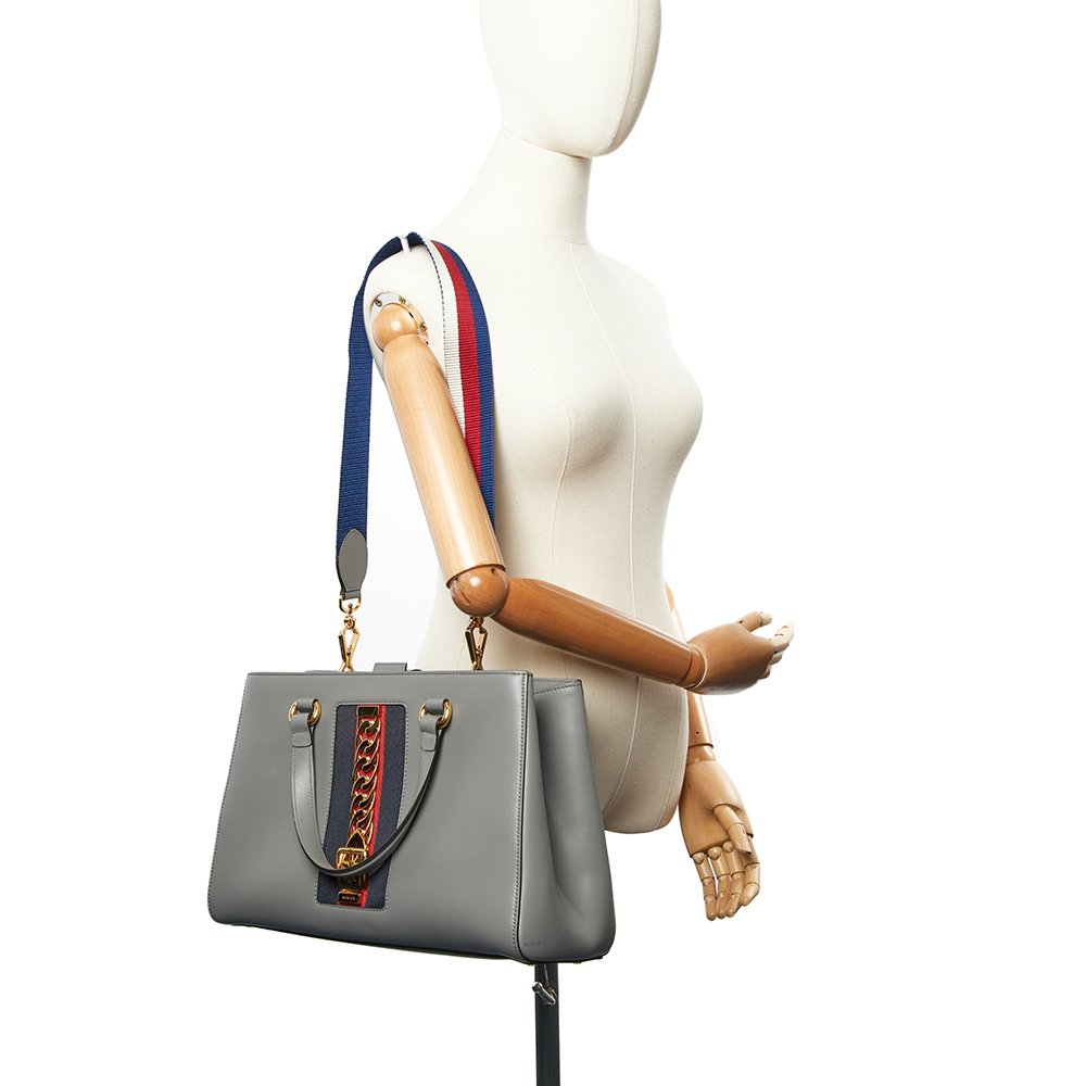 Gucci Tote Sylvie Top Handle Bag in Dusty Grey, Leather
