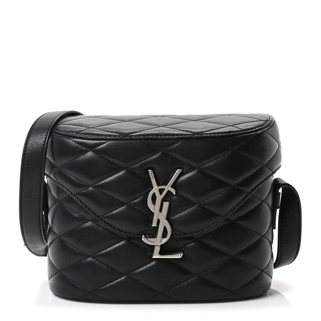 Lambskin Quilted Monogram June Box Bag  Black
