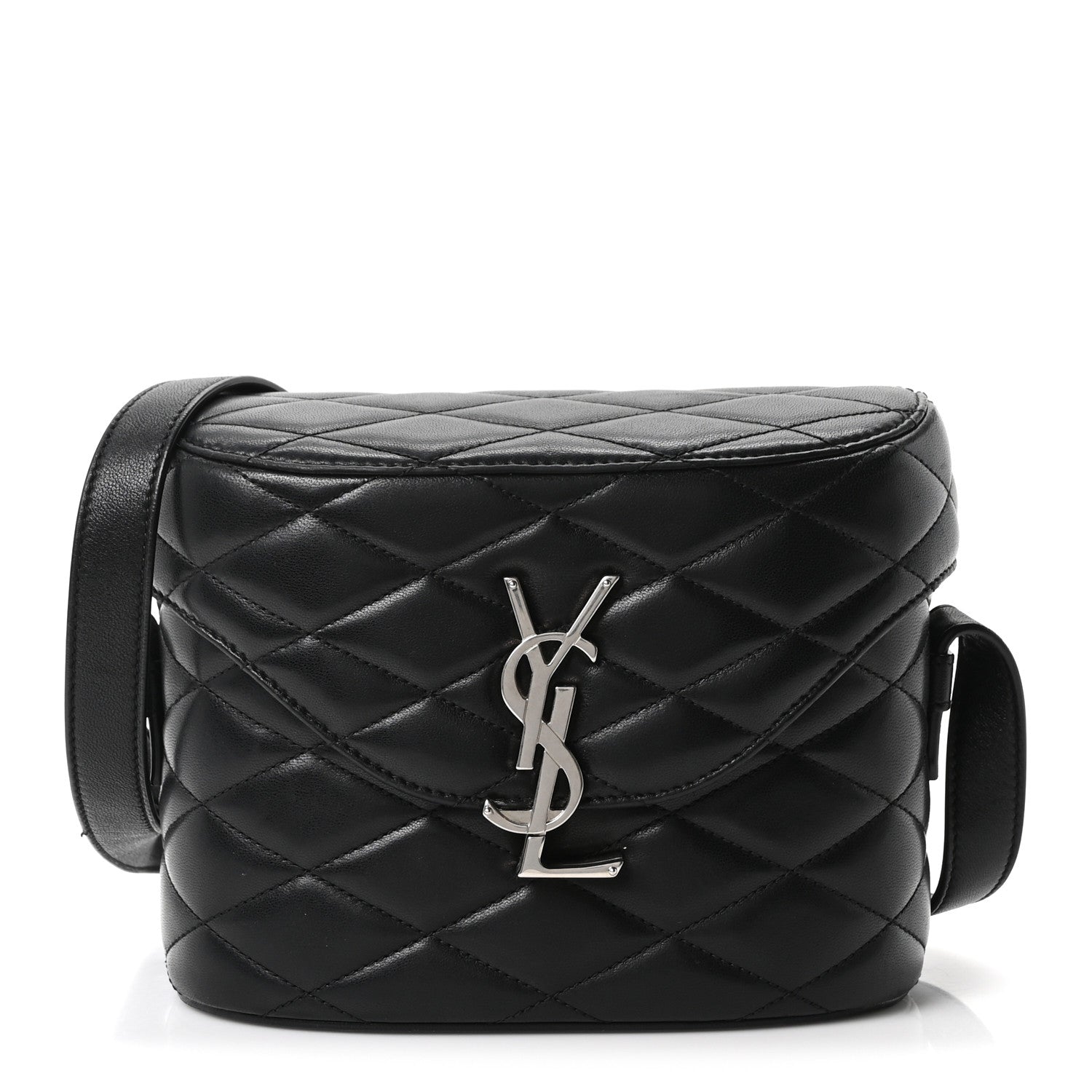 Lambskin Quilted Monogram June Box Bag  Black