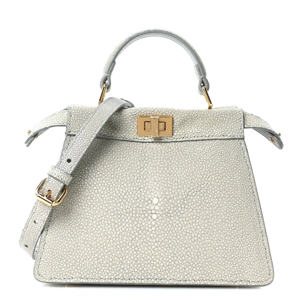 Stingray Shiny Nappa Petite Peekaboo I SEE U Satchel Pearl Grey