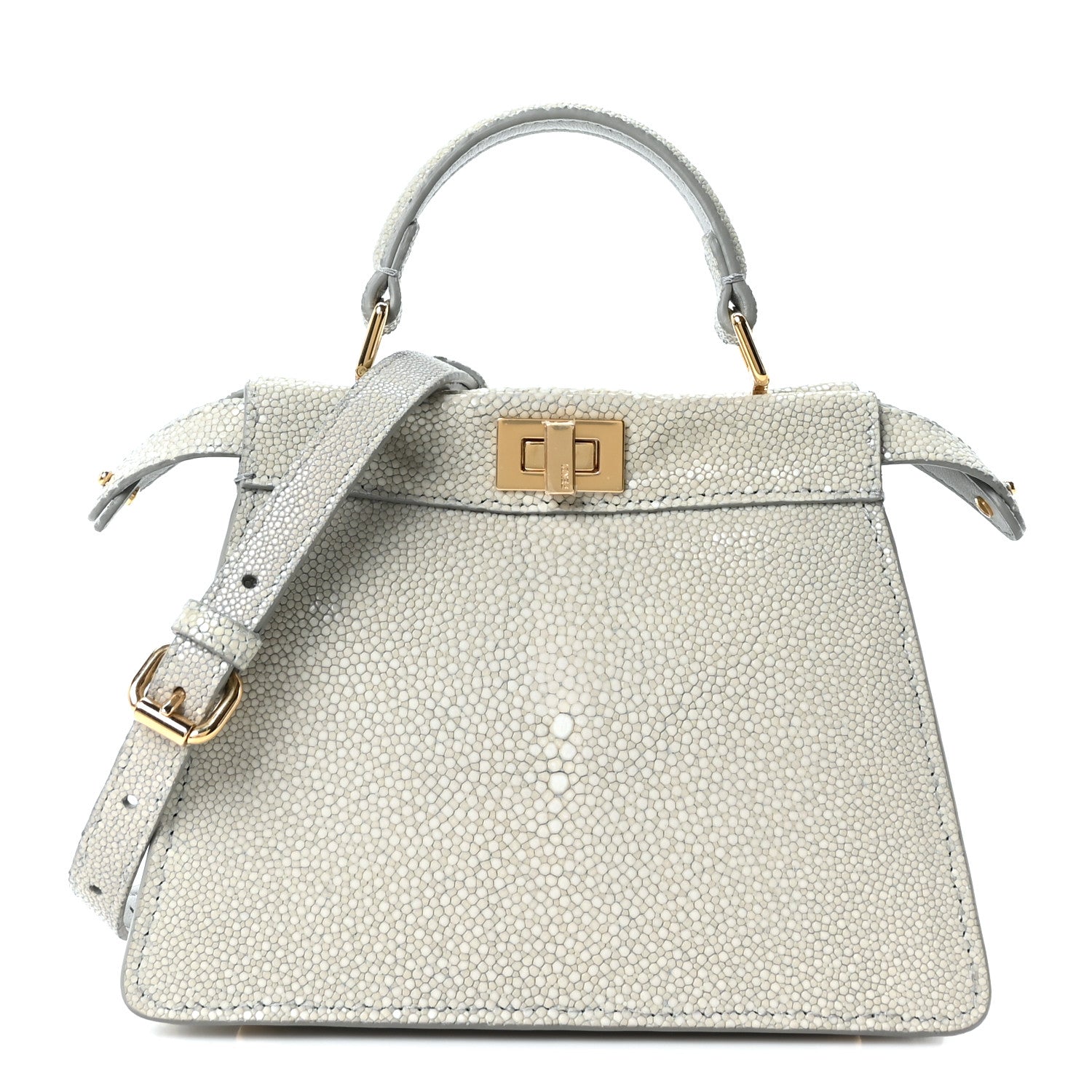 Stingray Shiny Nappa Petite Peekaboo I SEE U Satchel Pearl Grey