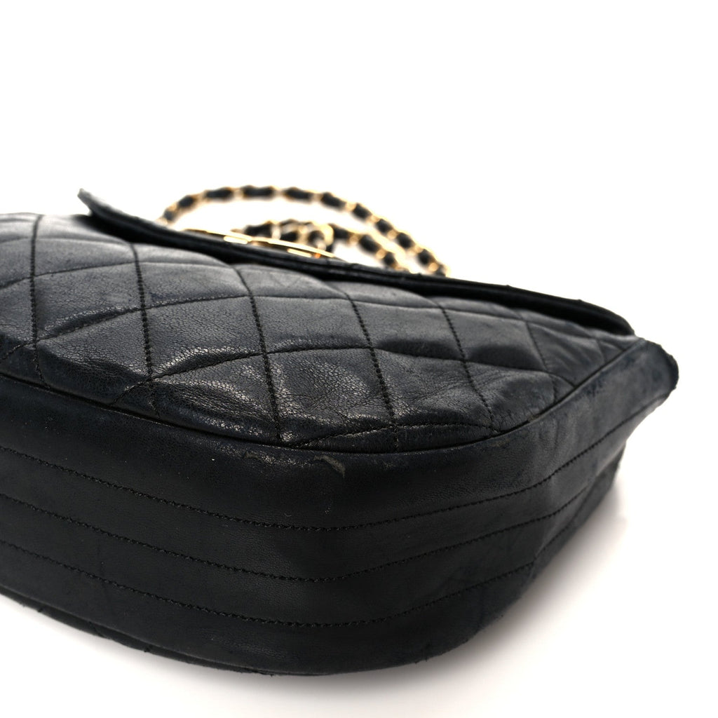 Lambskin Quilted Half Moon Flap Black