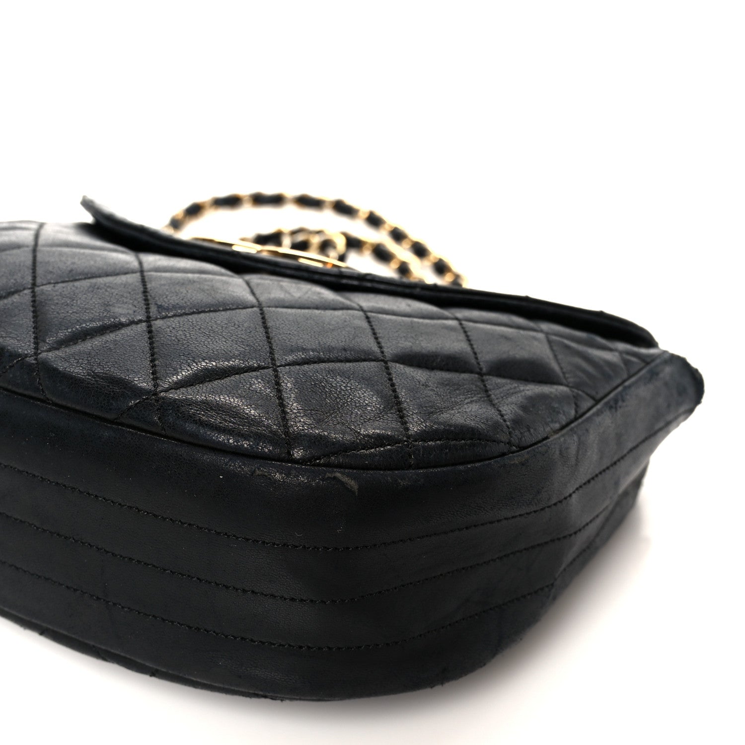 Lambskin Quilted Half Moon Flap Black