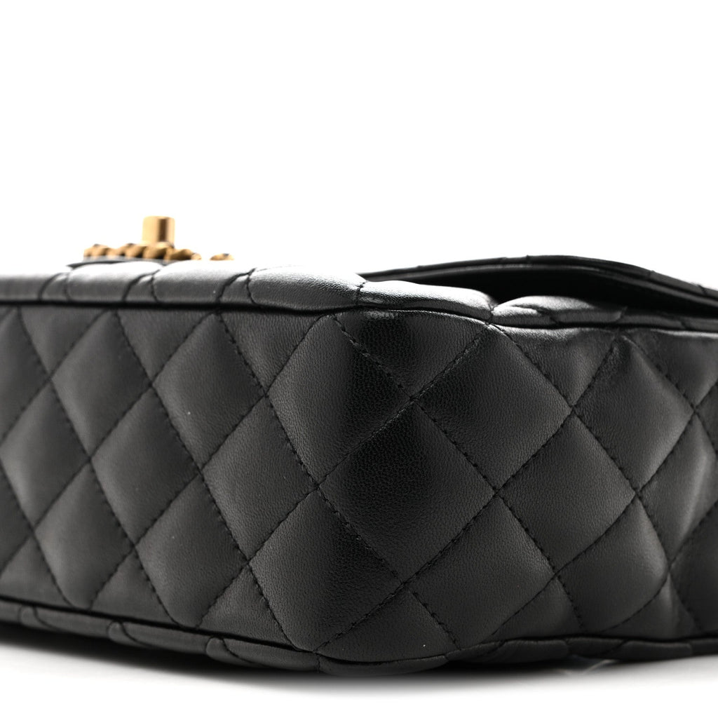 Lambskin Quilted Small Strass On Top Flap Bag Black