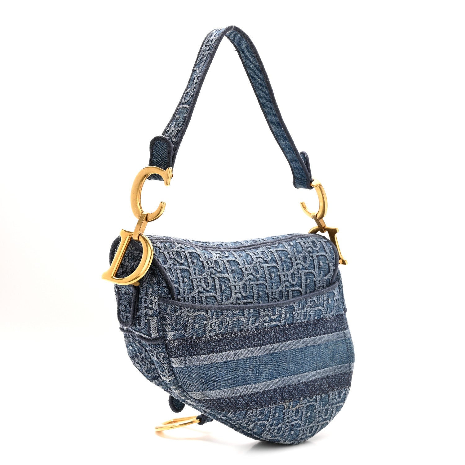 Oblique Embroidered Saddle Bag Denim Blue