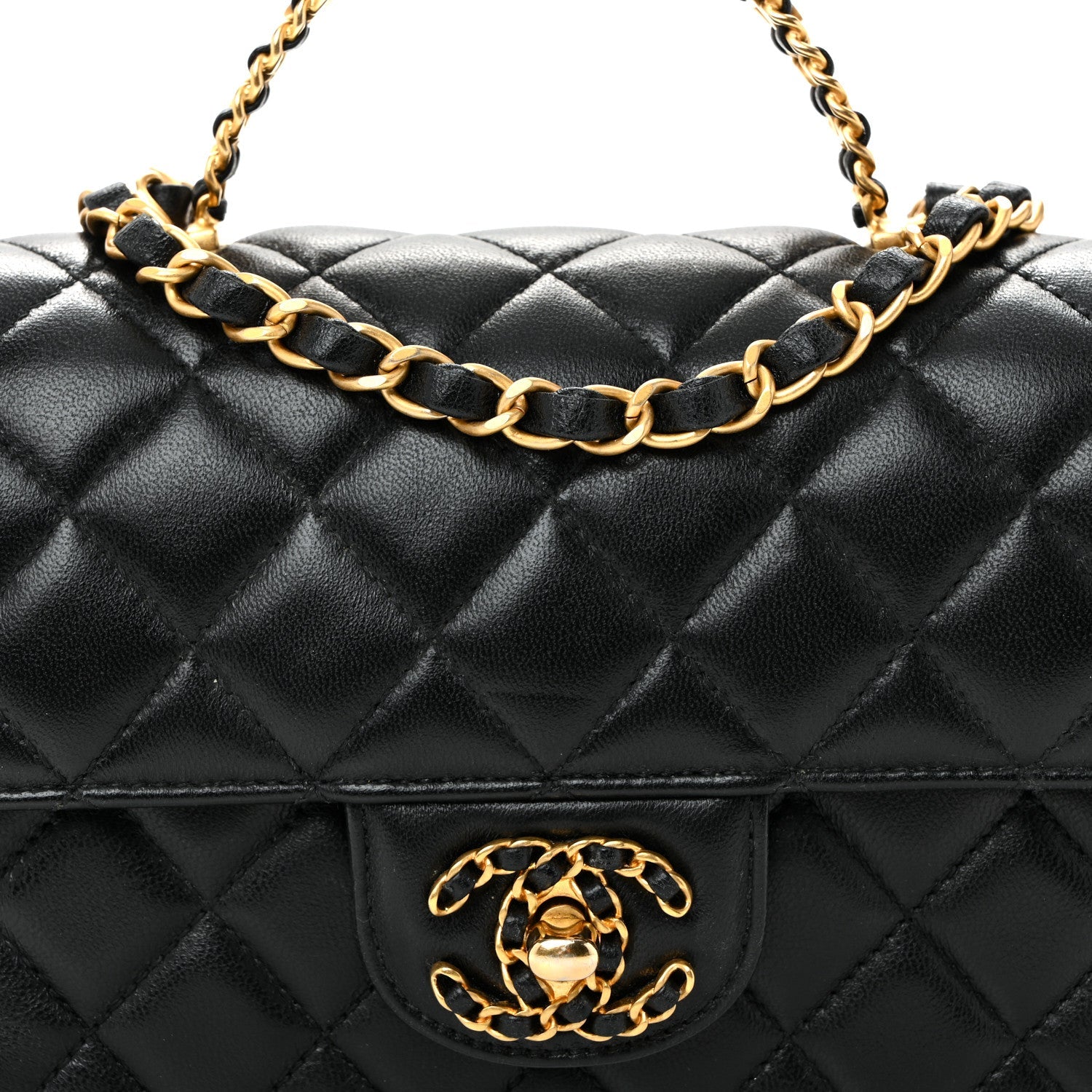 Lambskin Quilted Mini Strass On Top Flap Black