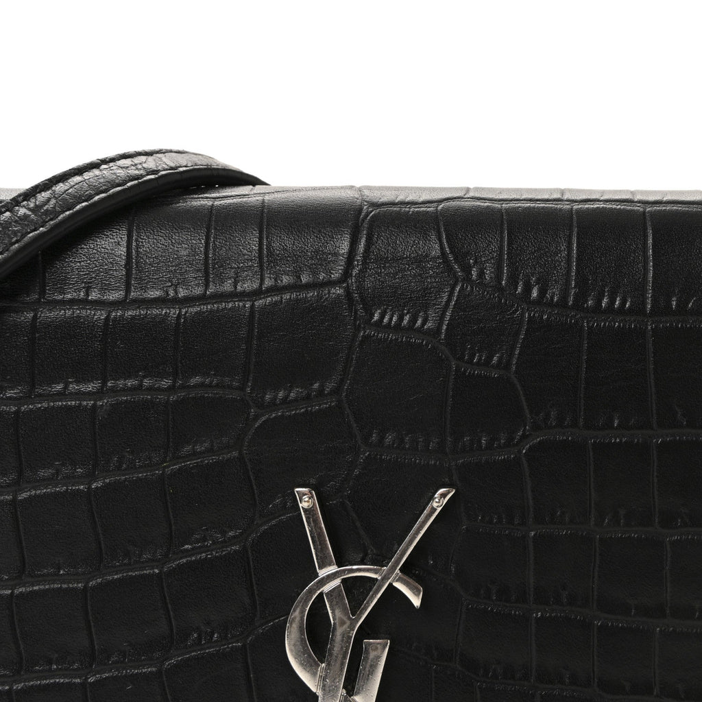 Calfskin Crocodile Embossed Kate Monogram Tassel Chain Wallet Black