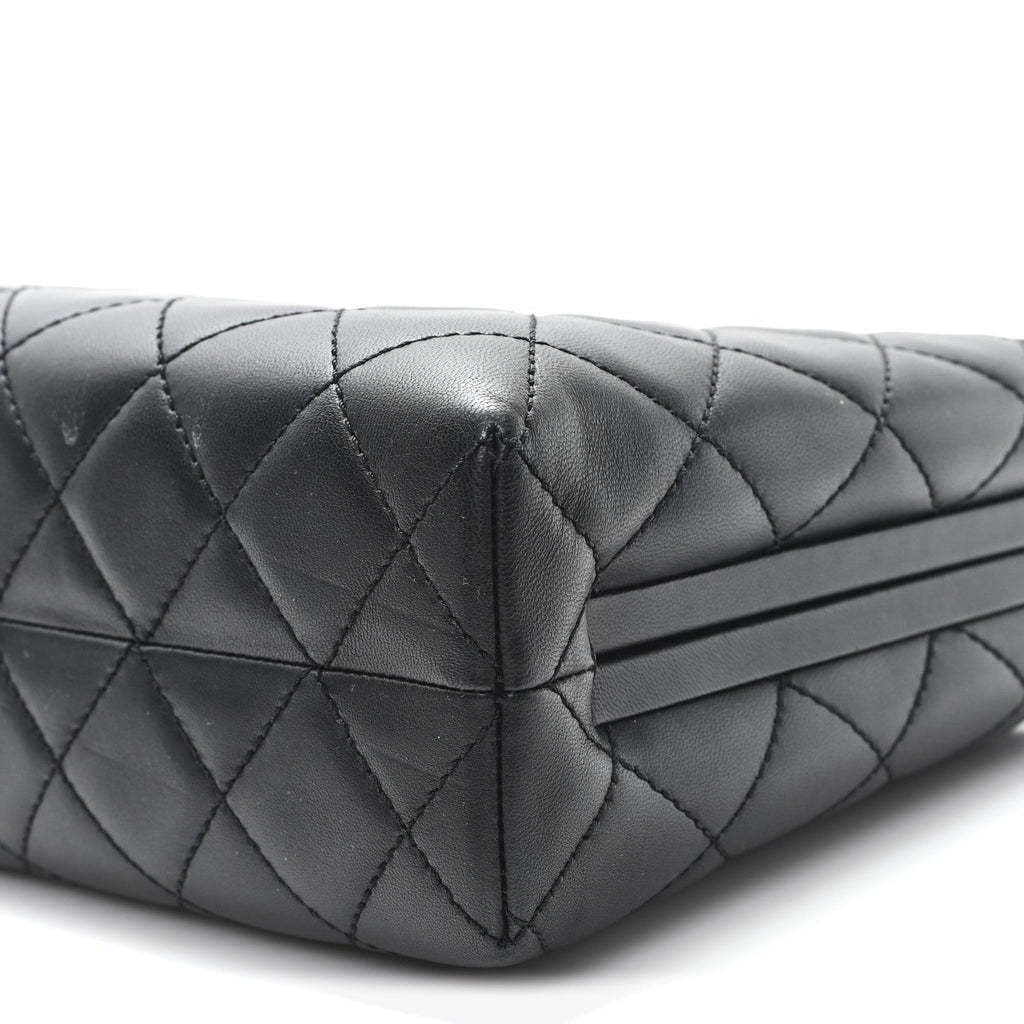 Lambskin Quilted Kisslock Minaudiere Black