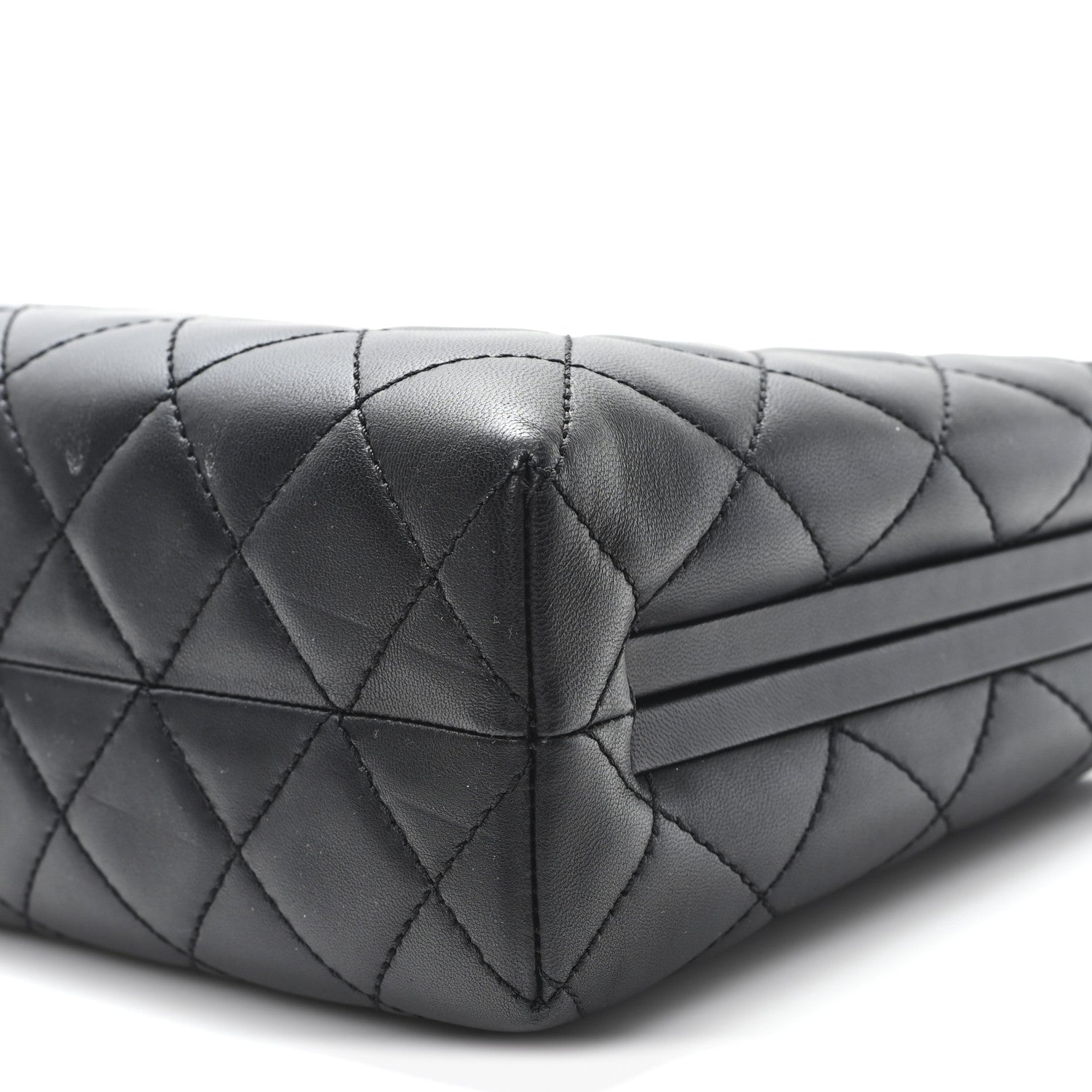 Lambskin Quilted Kisslock Minaudiere Black