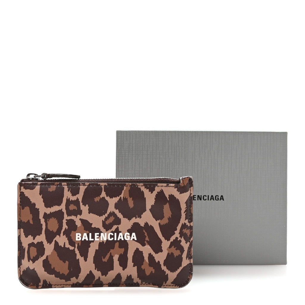Calfskin Logo Leopard Print Cash Long Coin  Holder Beige White