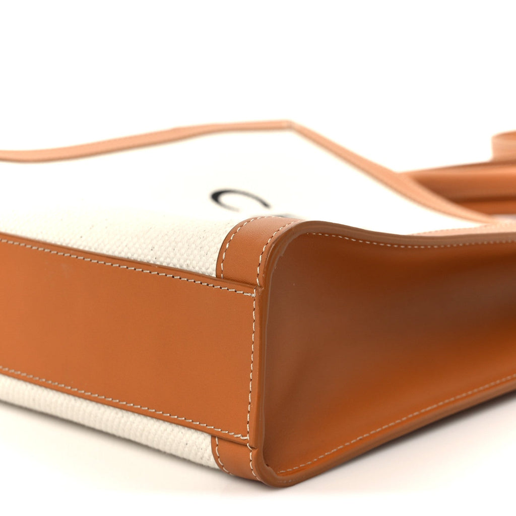 Canvas Calfskin Logo Print Small Vertical Cabas Natural Tan