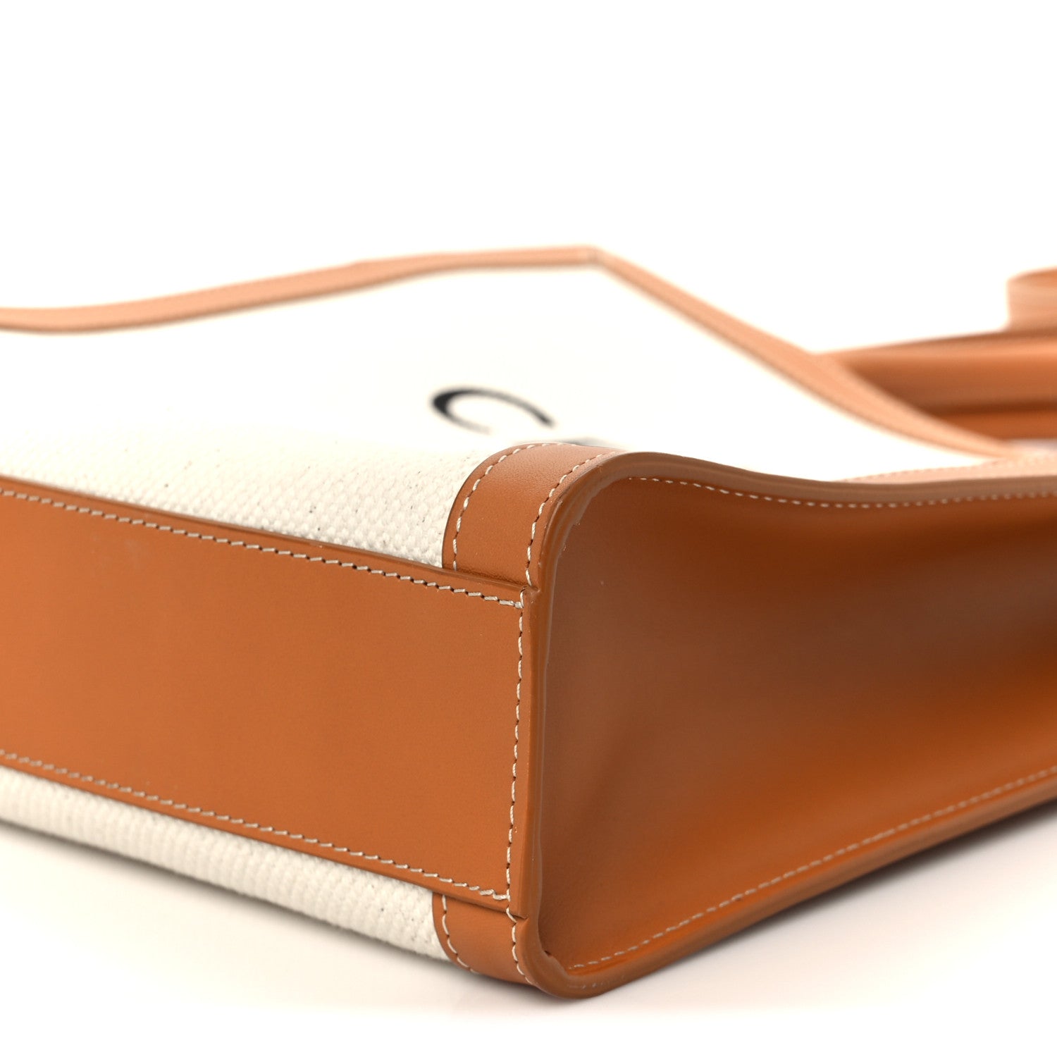 Canvas Calfskin Logo Print Small Vertical Cabas Natural Tan