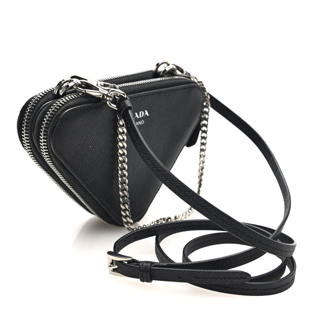 Saffiano Mini Triangle Crossbody Pouch Black