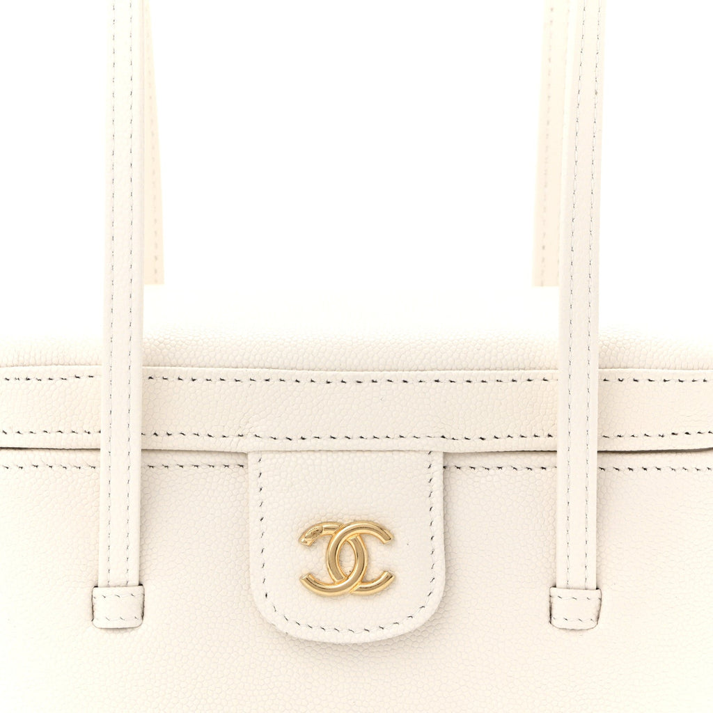 Shiny Caviar Preppy Coco Long Vanity With Strap White