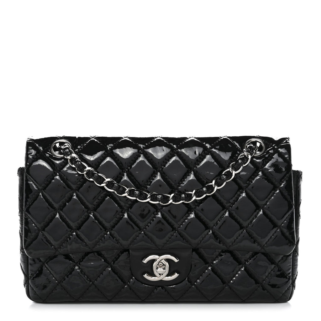Patent Quilted Medium Double Flap Black