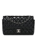 Patent Quilted Medium Double Flap Black