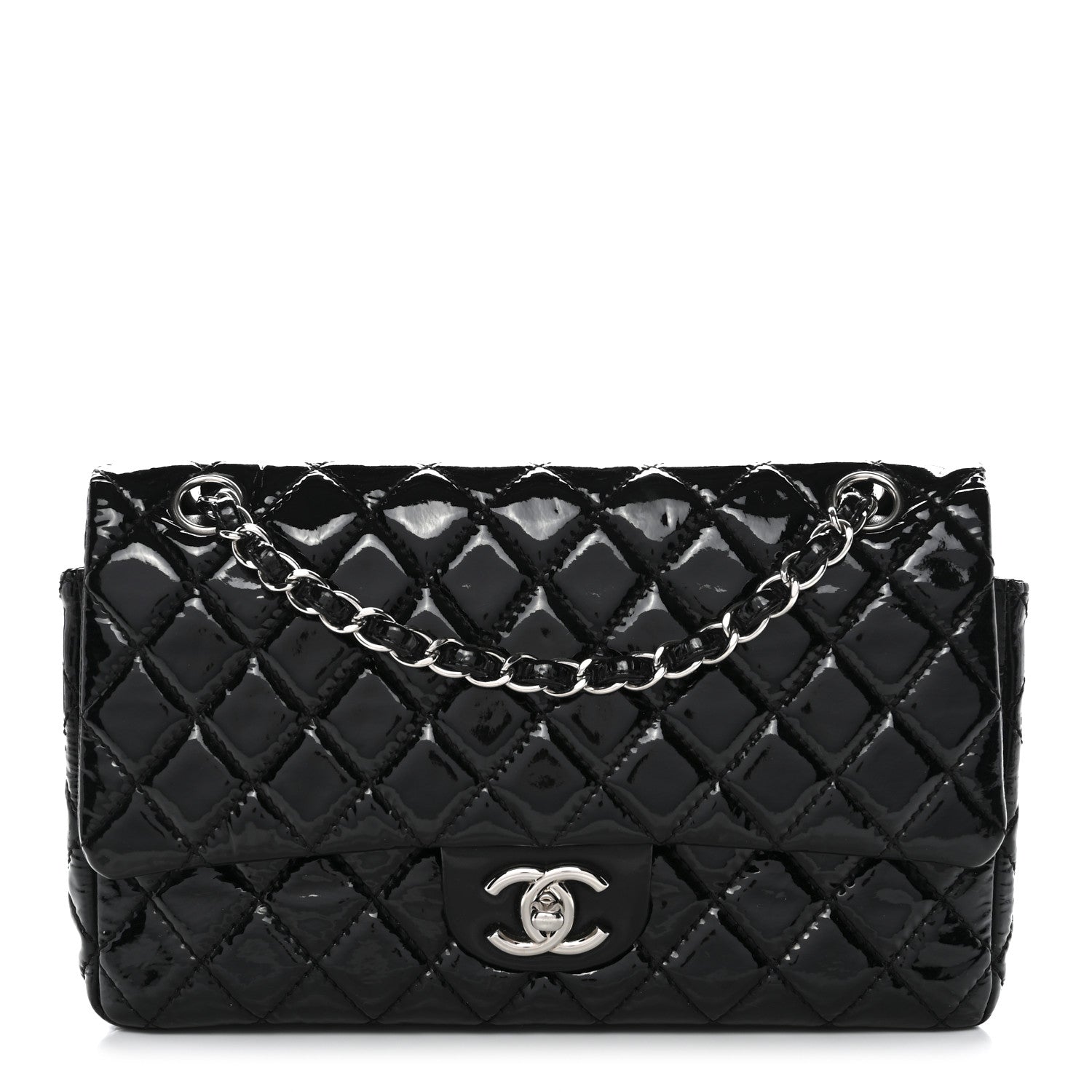 Patent Quilted Medium Double Flap Black