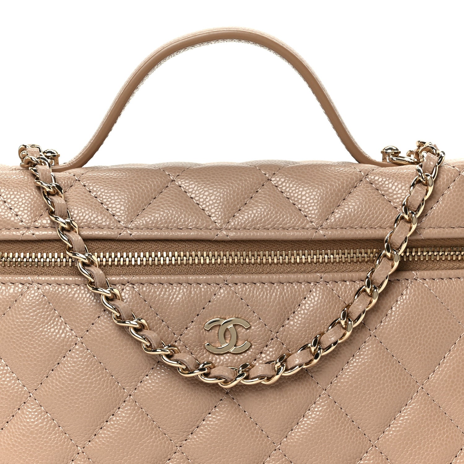 Caviar Quilted Top Handle Slim Vanity With Chain Dark Beige
