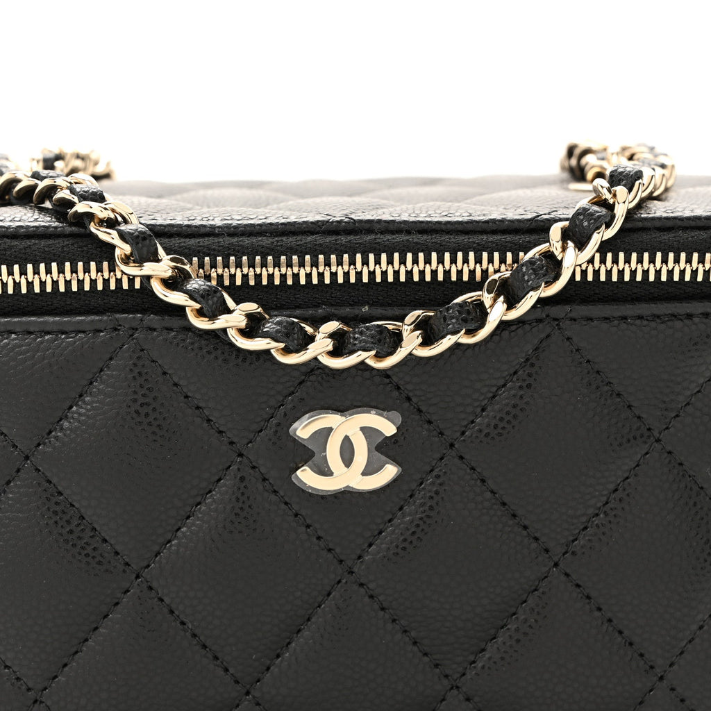 Caviar Quilted Small Vanity Case With Chain Black
