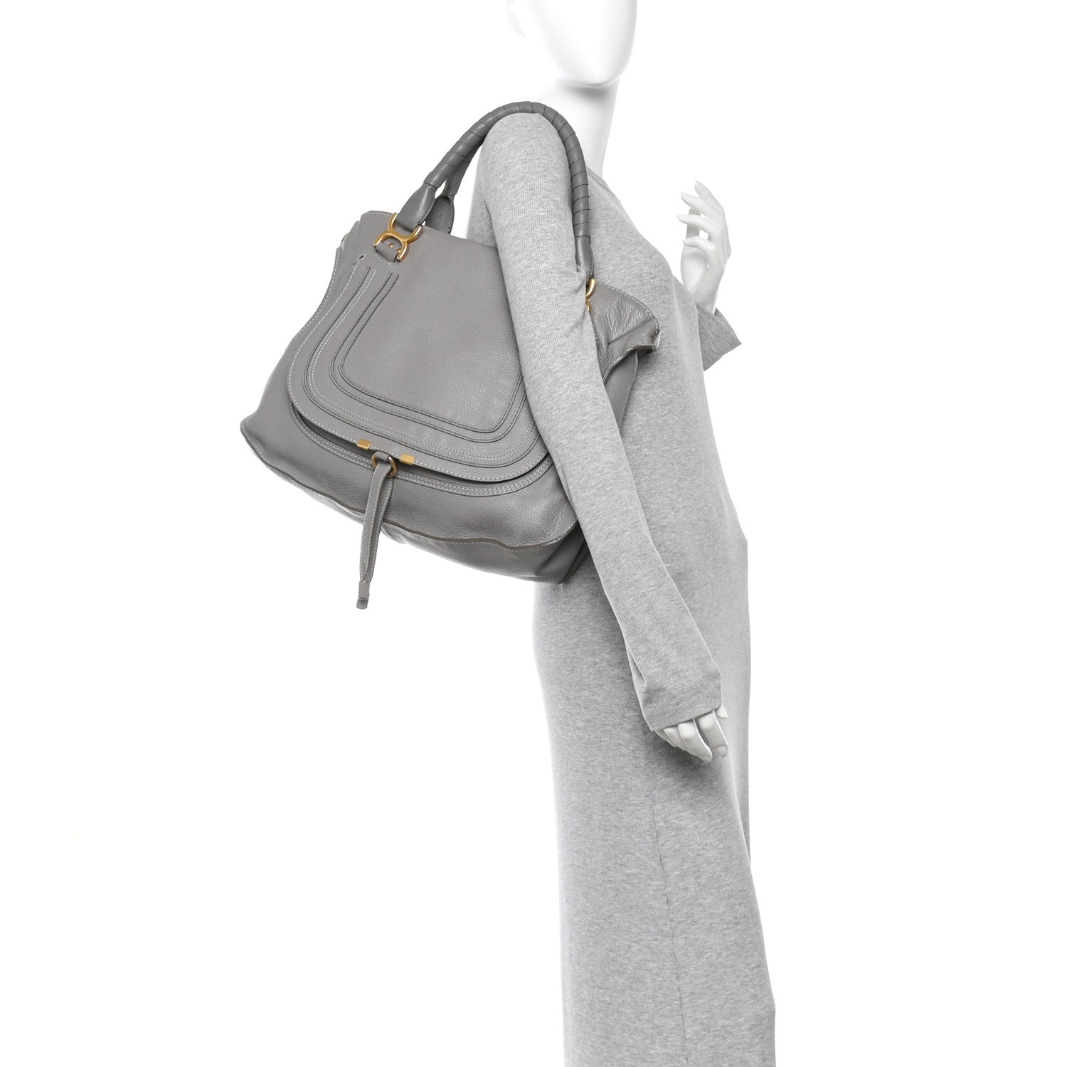 Calfskin Large Marcie Satchel Cashmere Grey