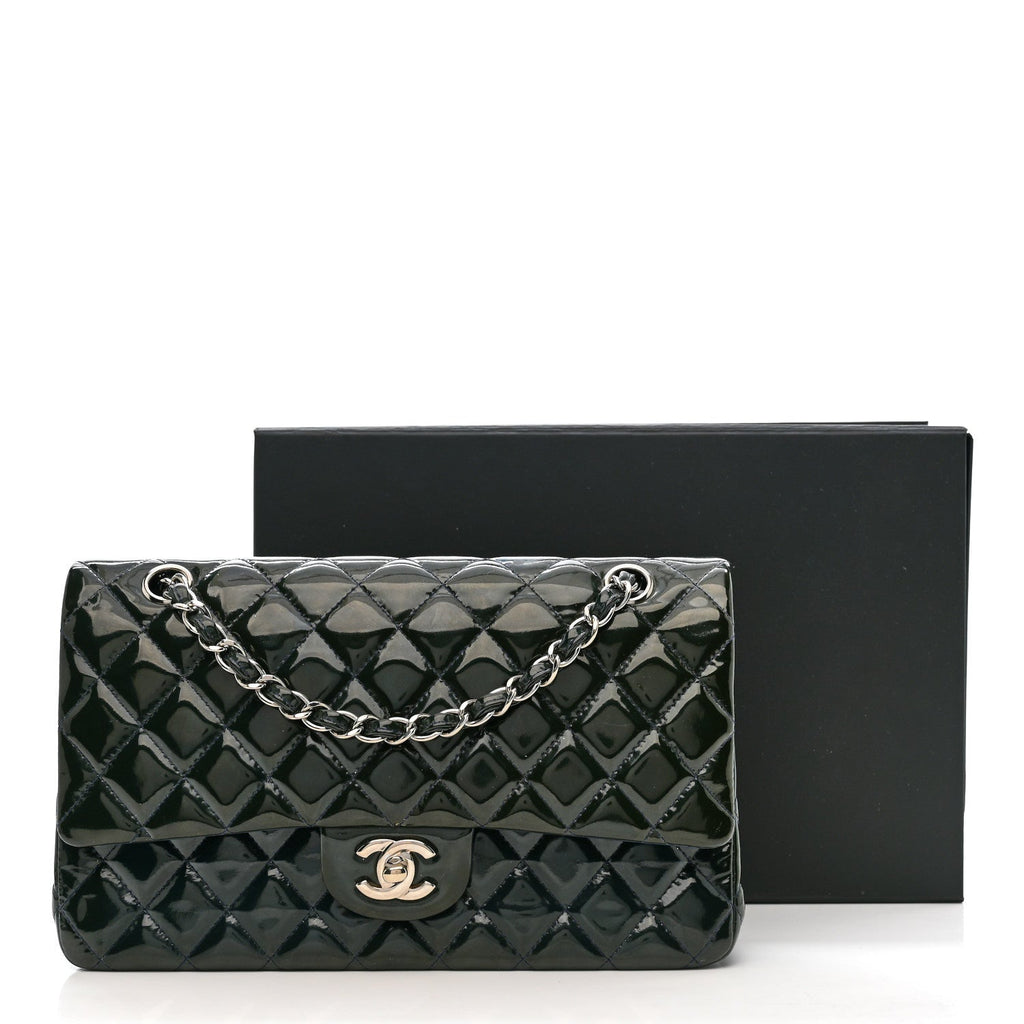 Patent Quilted Medium Double Flap Blue