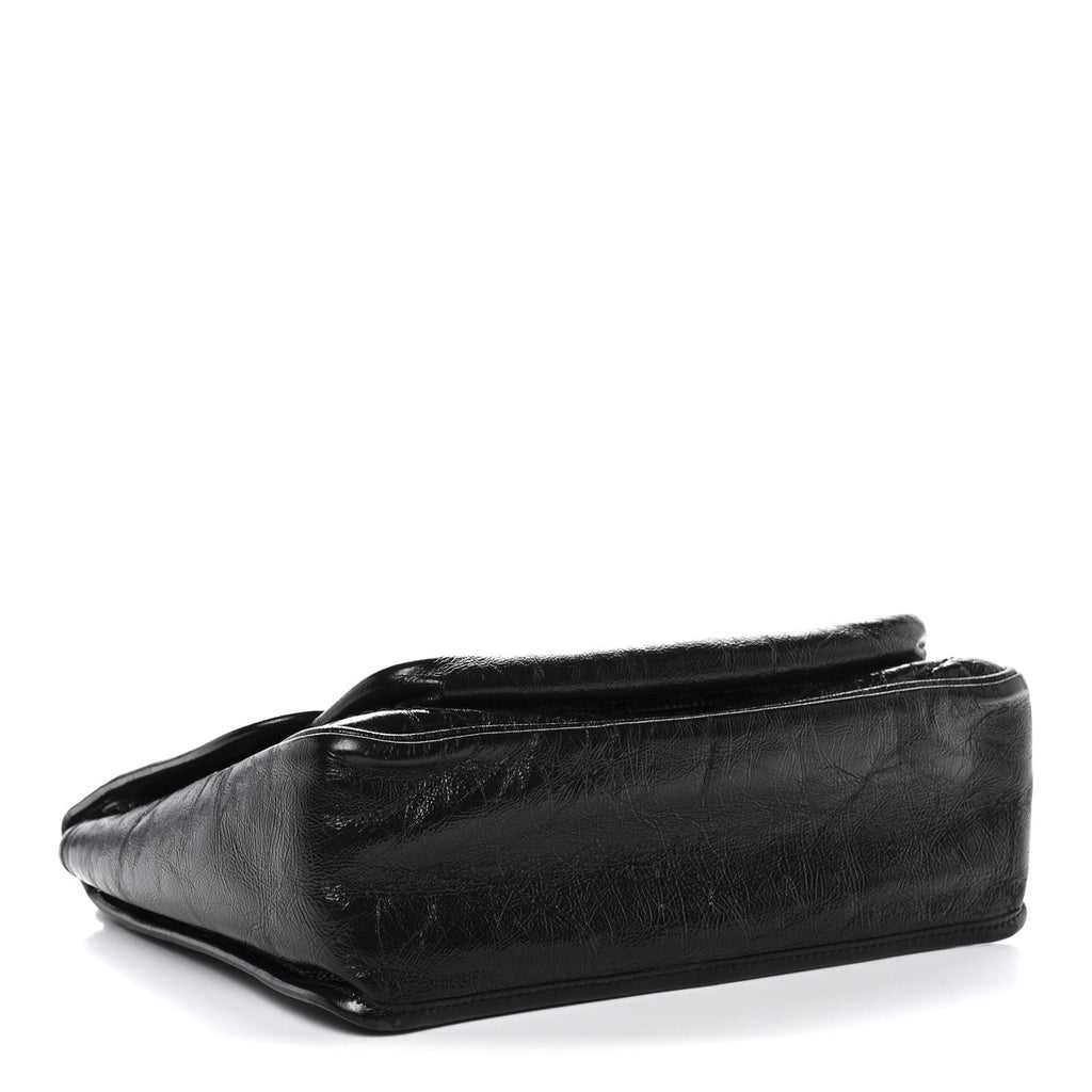 Crinkled Calfskin Matelasse Monogram Medium Niki Chain Satchel Black