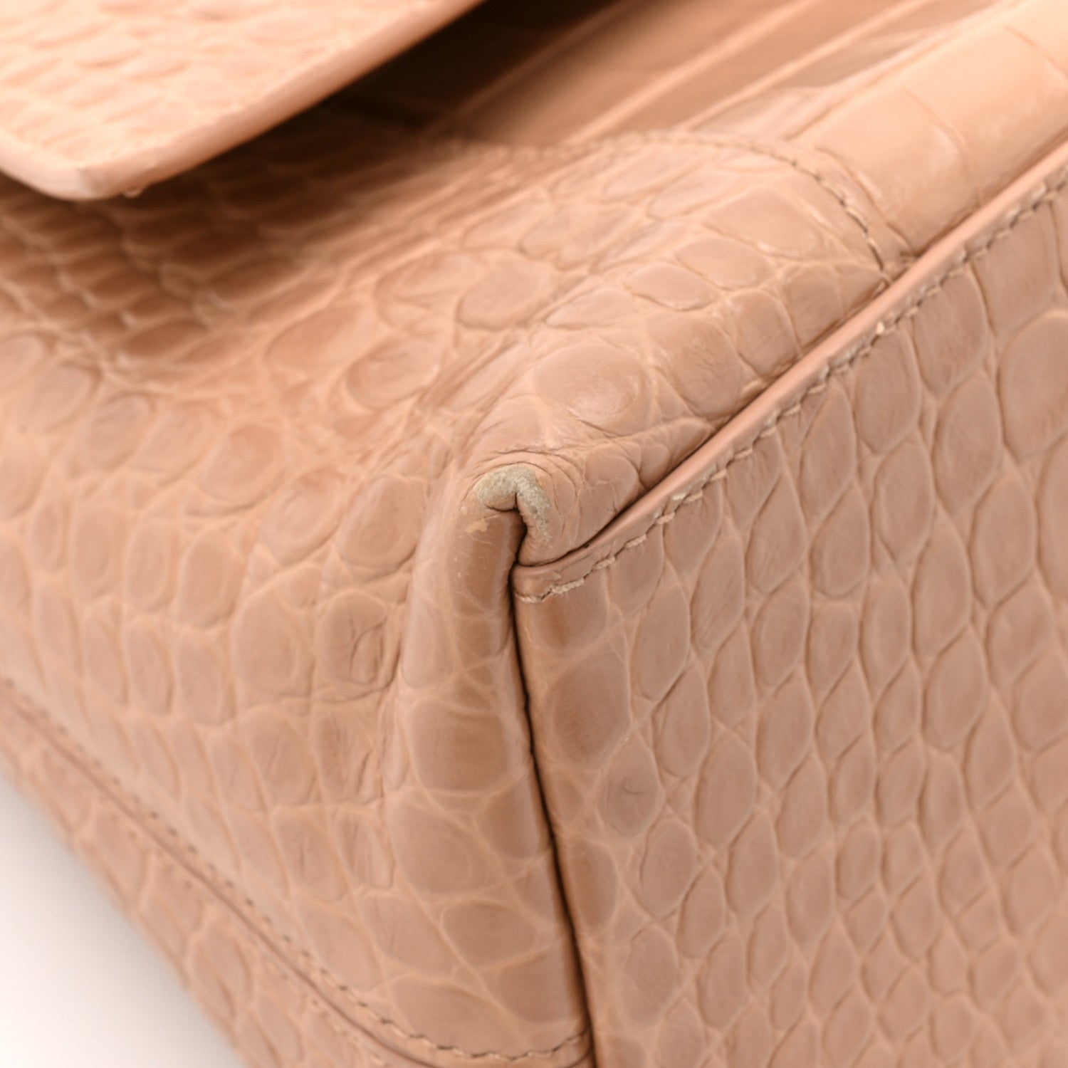 Extra Supple Calfskin Crocodile Embossed Small Downtown Shoulder Bag Nude Beige