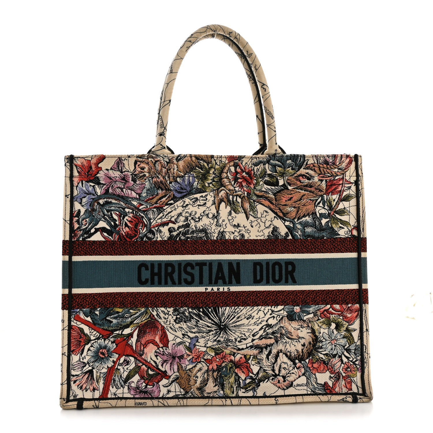 Canvas Embroidered Large Zodiac Book Tote Latte Multicolor