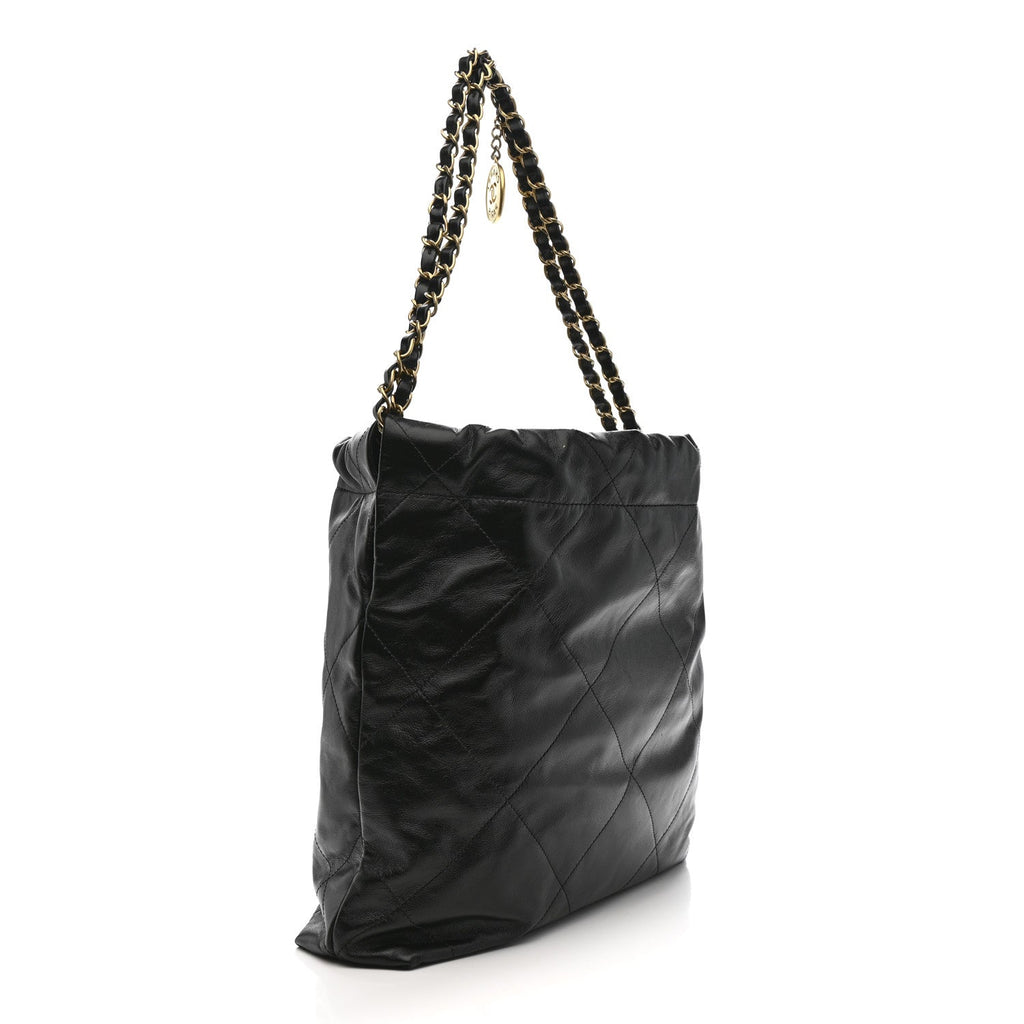 Shiny Calfskin Quilted Small Chanel 22 Black
