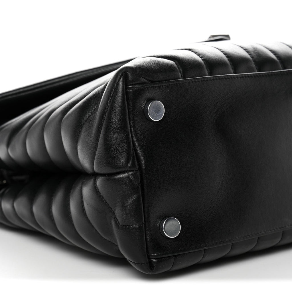 Calfskin Y Quilted Monogram Large Loulou Chain Satchel Black