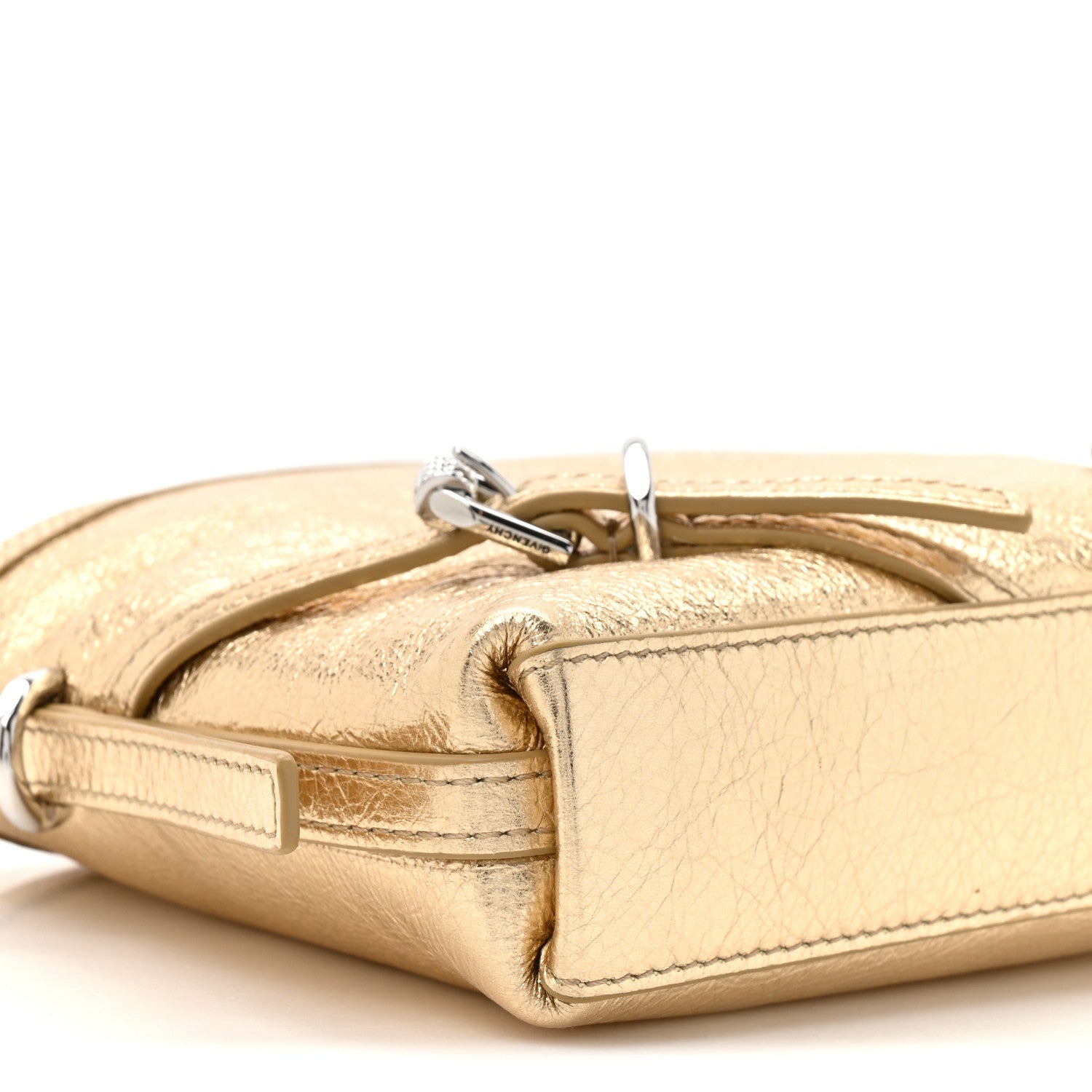 Metallic Tumbled Calfskin Nano Voyou Bag Golden Sand