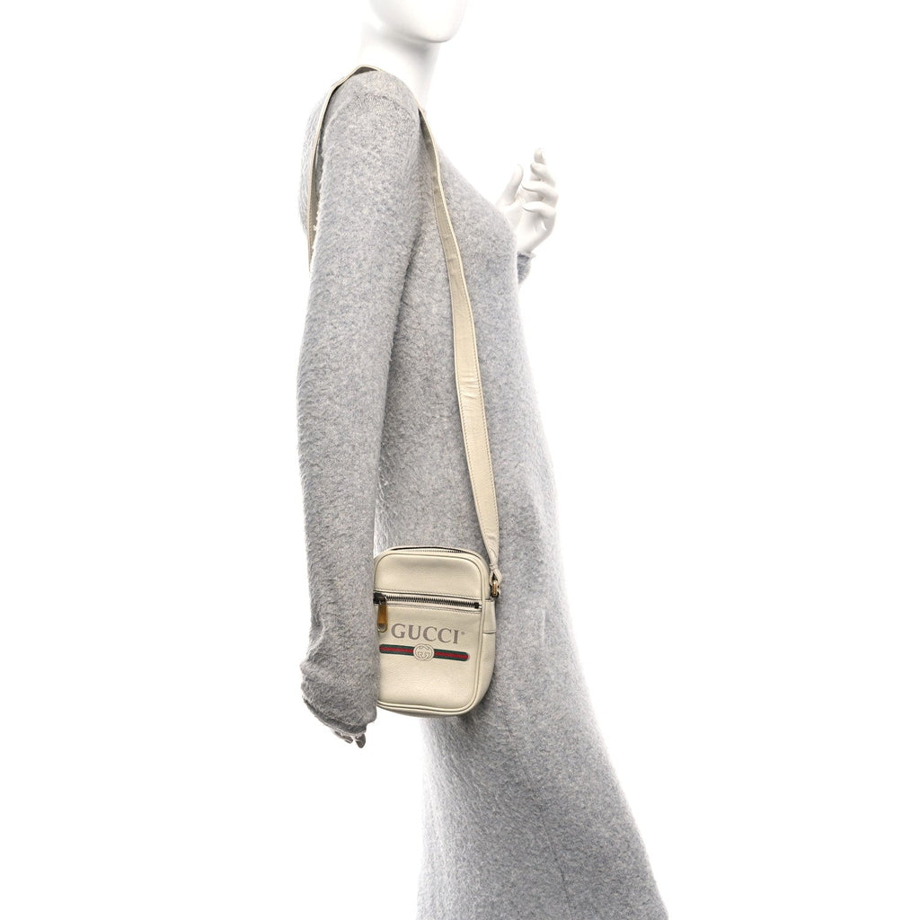 Grained Calfskin Mini Logo Messenger Bag White