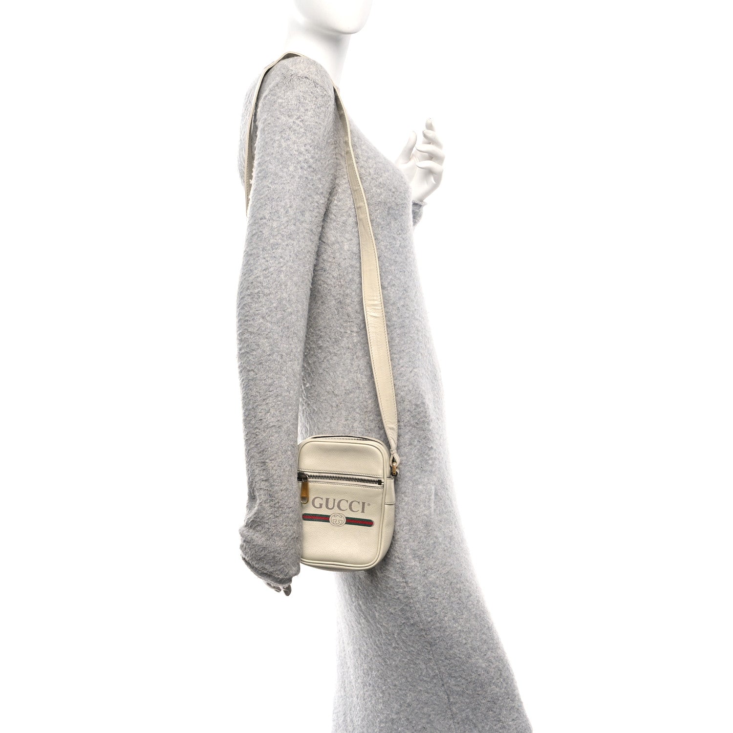 Grained Calfskin Mini Logo Messenger Bag White