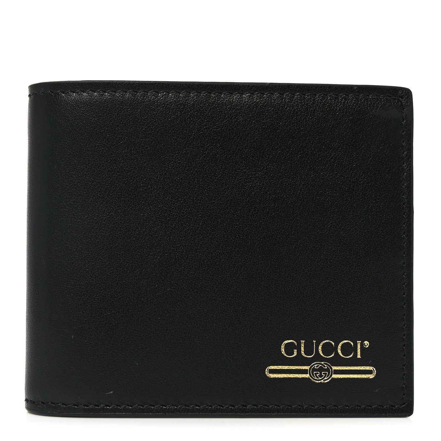 Plutone Calfskin Logo Bi-Fold Wallet Black