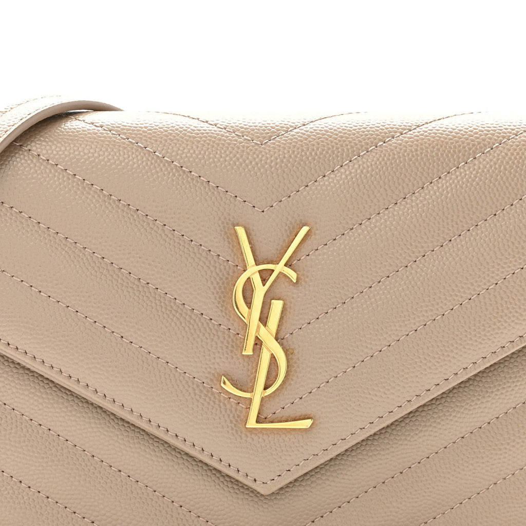 Grain De Poudre Matelasse Chevron Monogram Envelope Chain Wallet Dark Beige