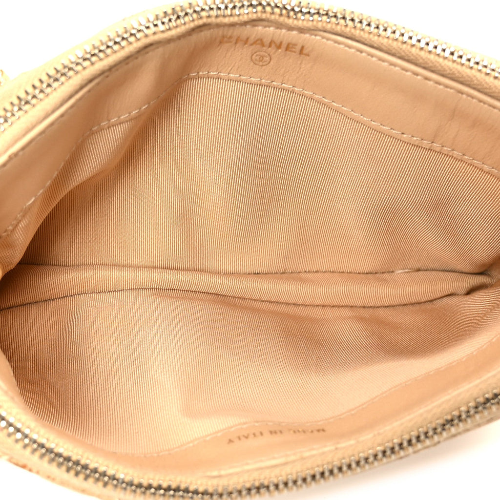 Metallic Caviar Quilted Small Clutch With Chain Gold