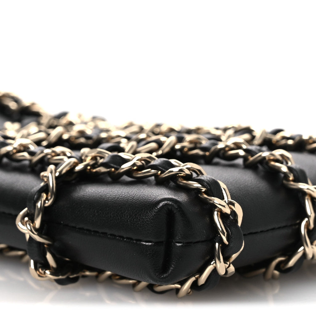 Lambskin Tech Me Out Clutch With Chain Black