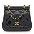 Patent Quilted Frame Clutch Flap With Chain Black