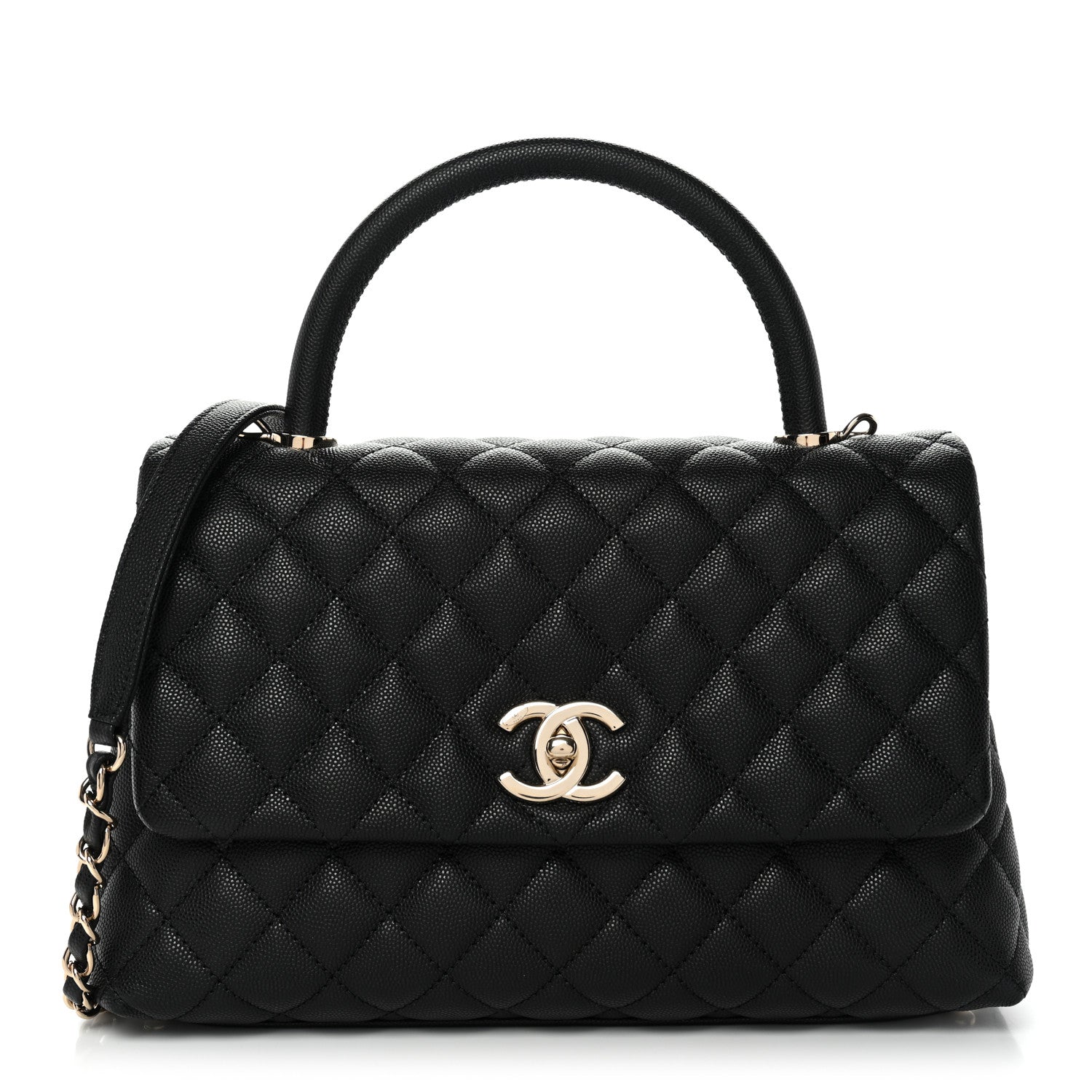 Caviar Quilted Small Coco Handle Flap Black