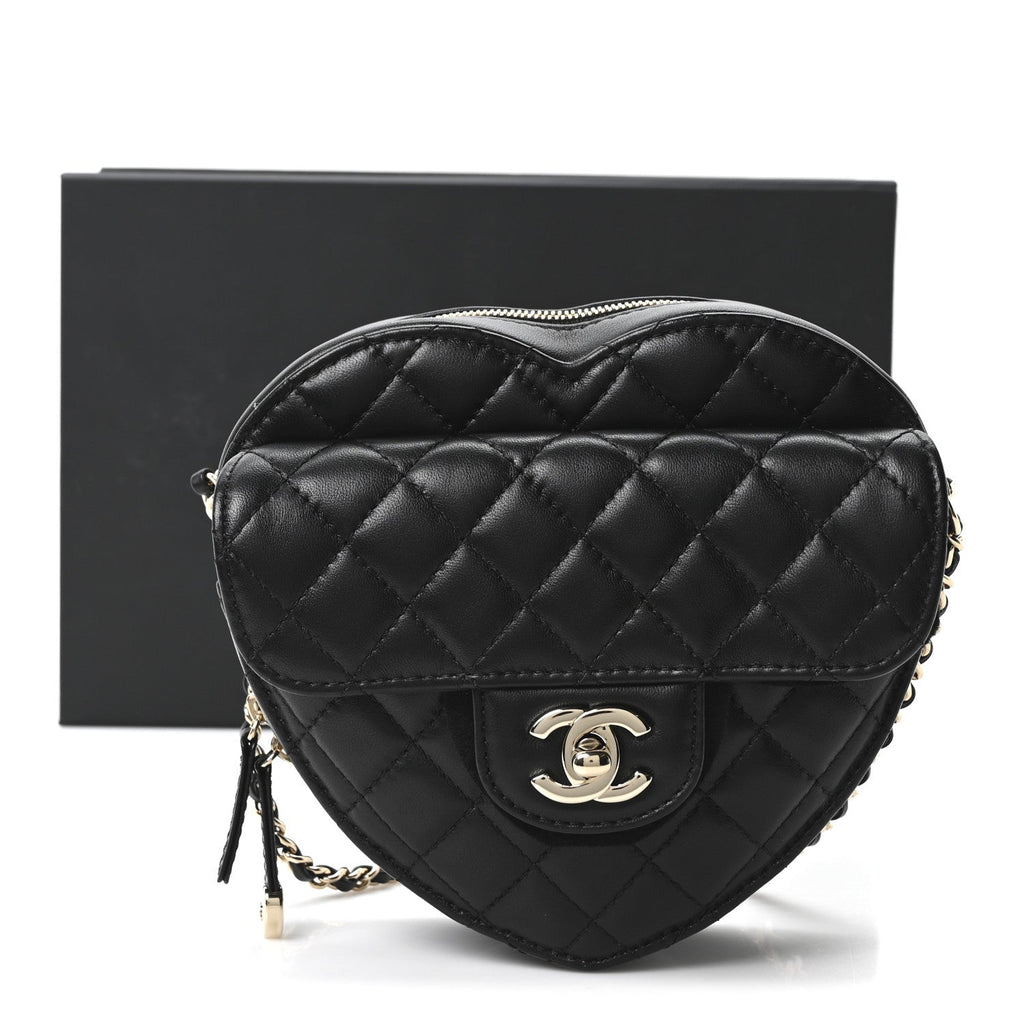 Lambskin Quilted CC In Love Heart Bag Black