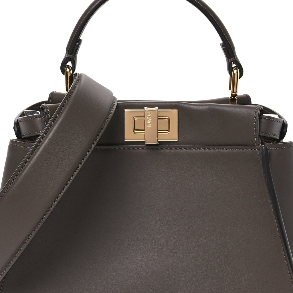 Vitello Seta Suede FF Mini Peekaboo Iconic Satchel  Chocolate Sigaro Marrone